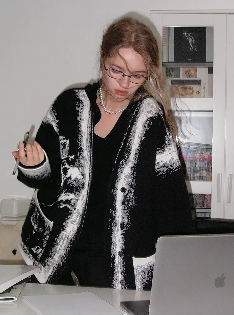 Abstract Snow Knit Cardigan