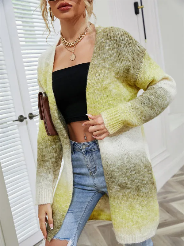 Alina Sweater Rainbow Tie-Dye Mid-Length Oversized Cardigan Pocket Knit Jacket