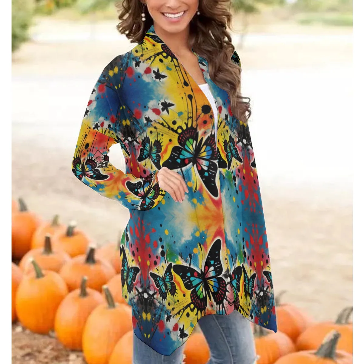 All-Over Print Women's Cardigan With Long Sleeve butterfly themed
