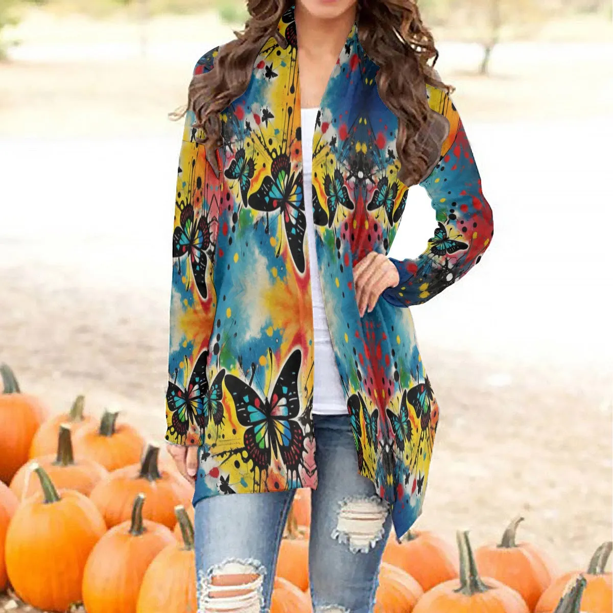 All-Over Print Women's Cardigan With Long Sleeve butterfly themed