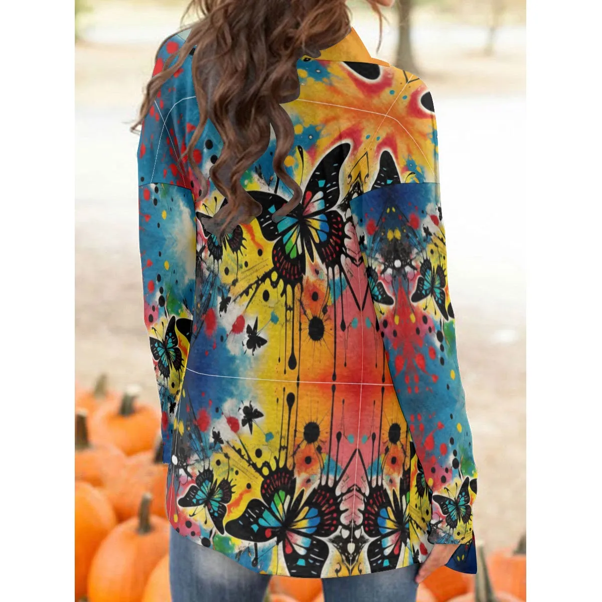 All-Over Print Women's Cardigan With Long Sleeve butterfly themed