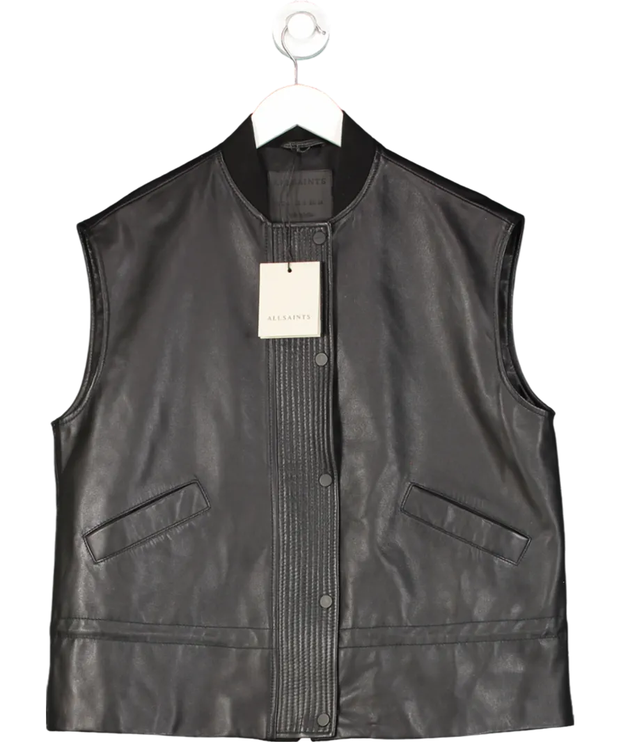 All Saints Black Sofi Relaxed Fit Leather Gilet UK 6