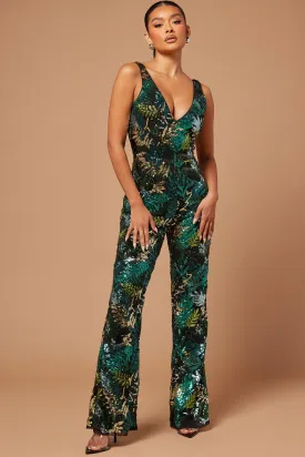 Amaya Sequin Jumpsuit - Teal