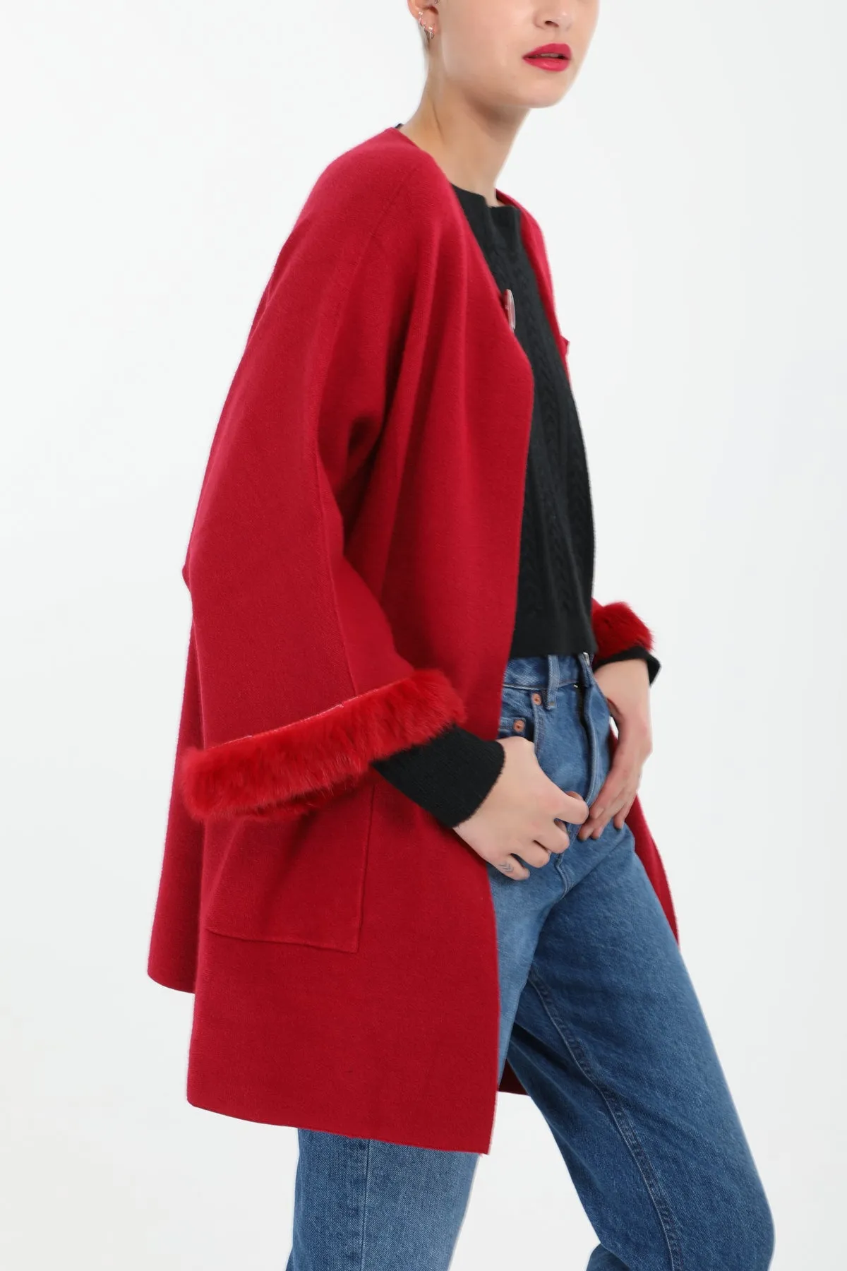 Angela Faux Fur Sleeve Coatigan