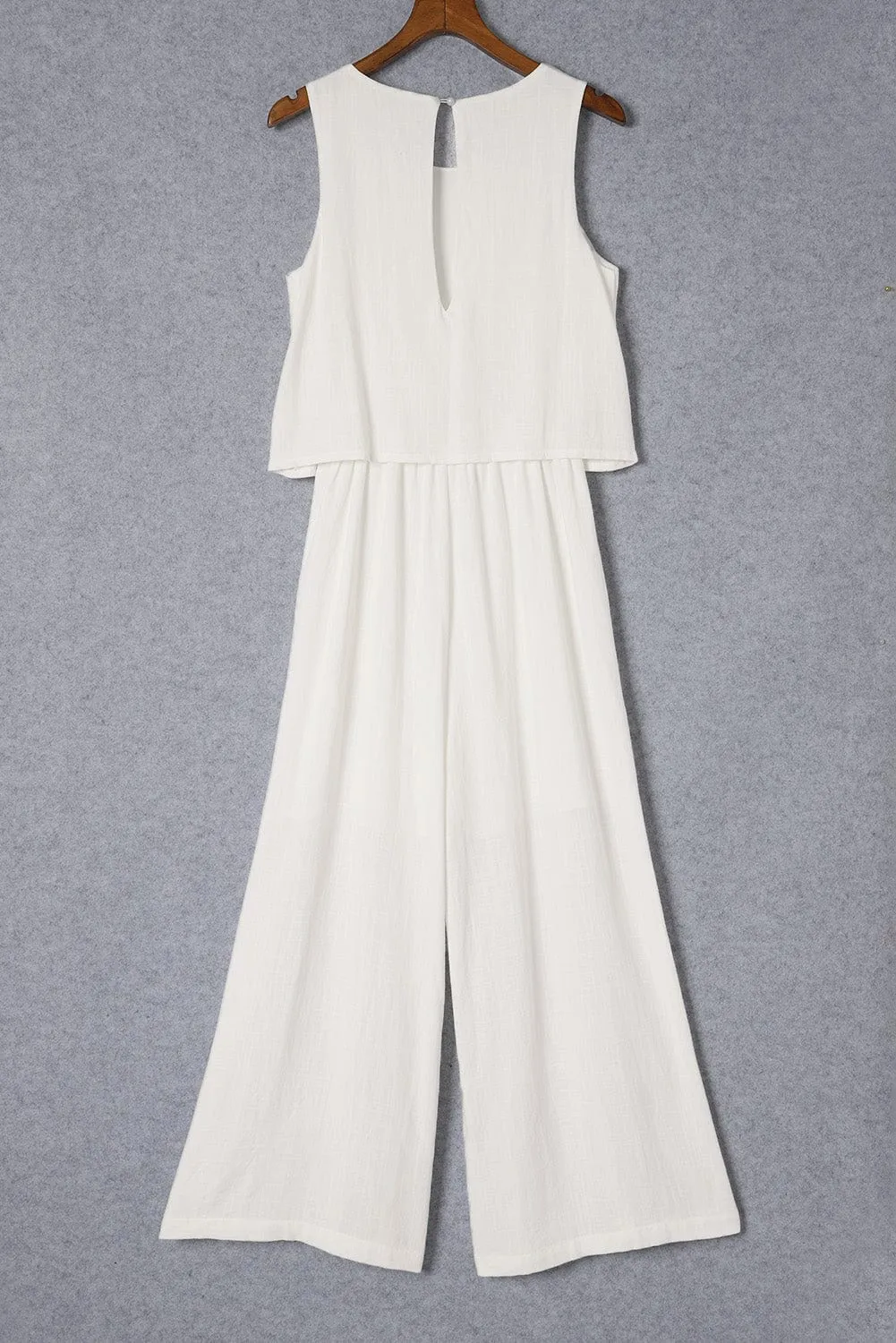 Apricot Round Neck Sleeveless Wide Leg Jumpsuit