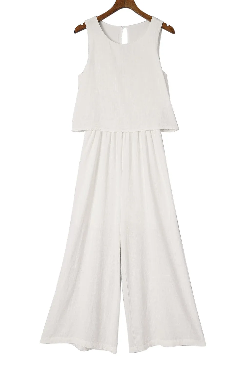 Apricot Round Neck Sleeveless Wide Leg Jumpsuit