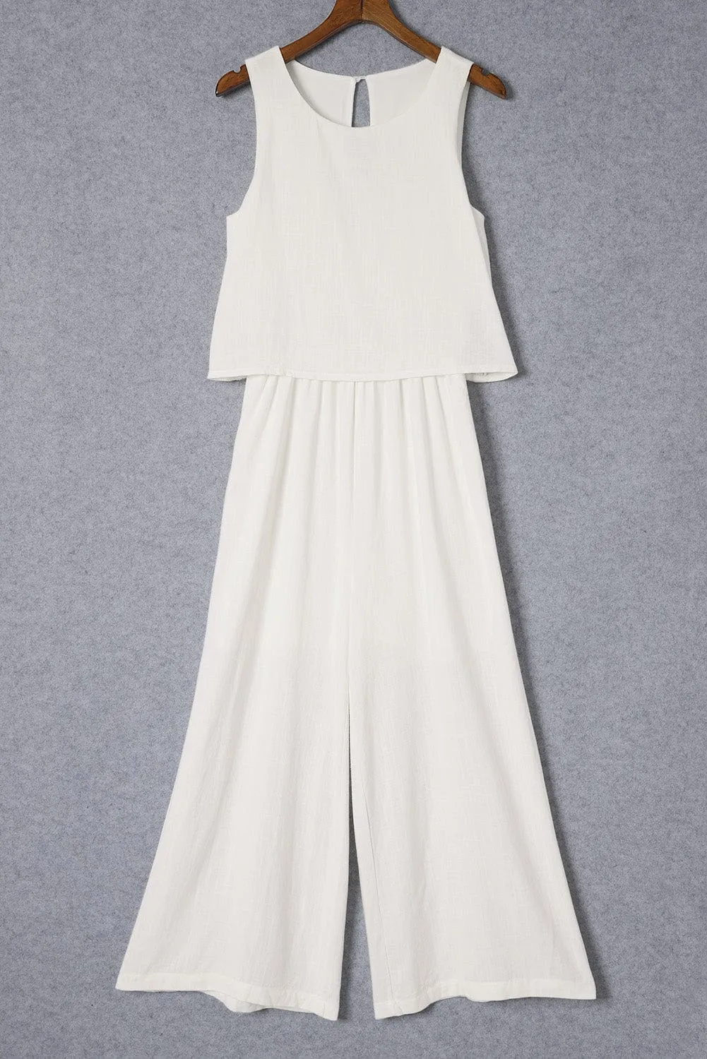 Apricot Round Neck Sleeveless Wide Leg Jumpsuit