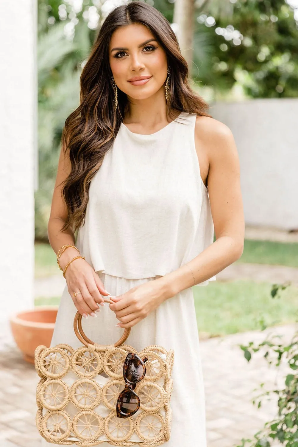 Apricot Round Neck Sleeveless Wide Leg Jumpsuit