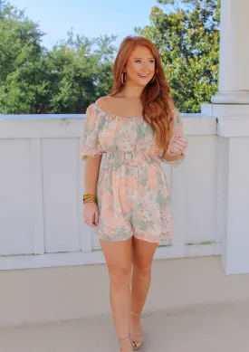 Ariana Floral Print Romper- Orange