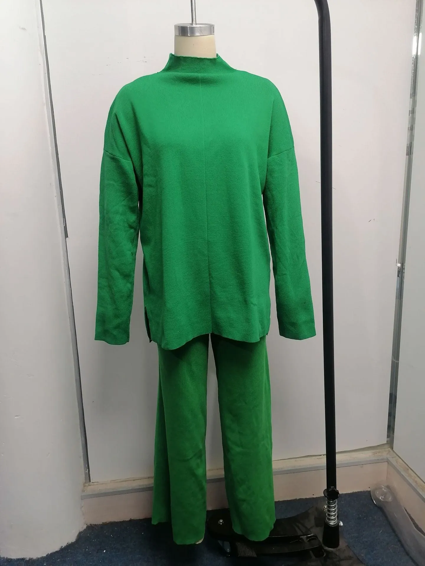 Autumn Winter Russian Long Sleeve Loose Casual Sweater Knitted Top Trousers Set
