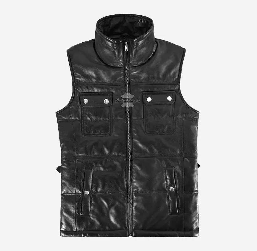 AVERY WOMEN'S QUILTED LEATHER GILET Sleeveless Jacket Waistcoat