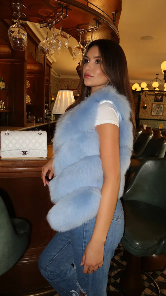 Baby Blue Luxury Fur 4 Row Gilet