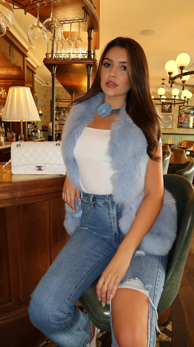 Baby Blue Luxury Fur 4 Row Gilet