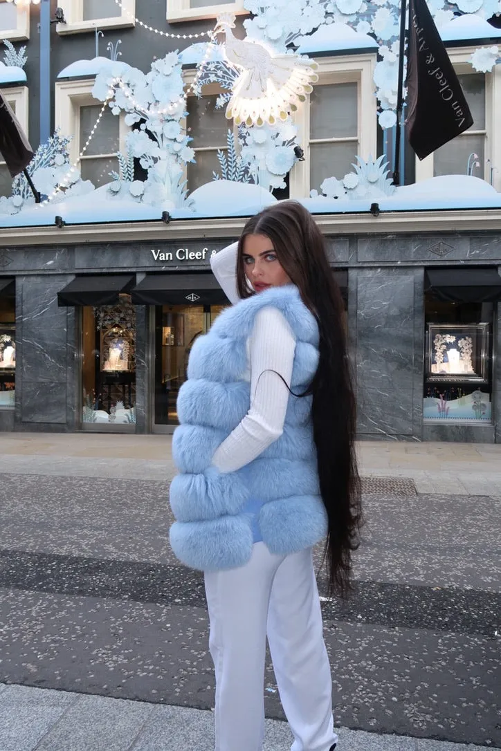 Baby Blue Luxury Fur 6 Row Gilet