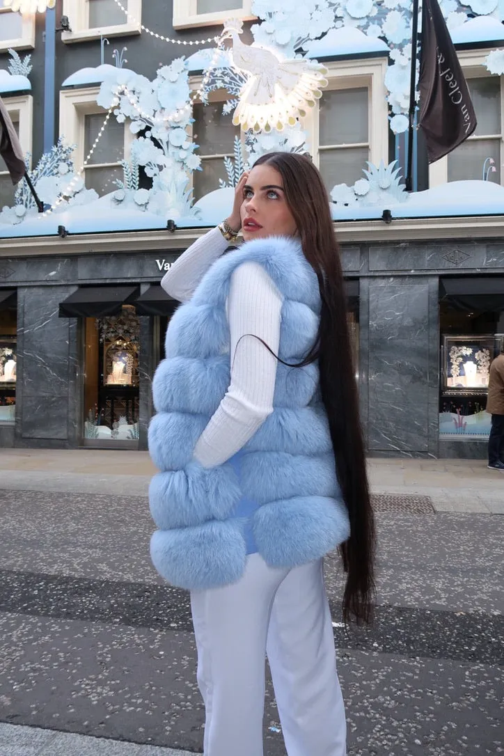 Baby Blue Luxury Fur 6 Row Gilet