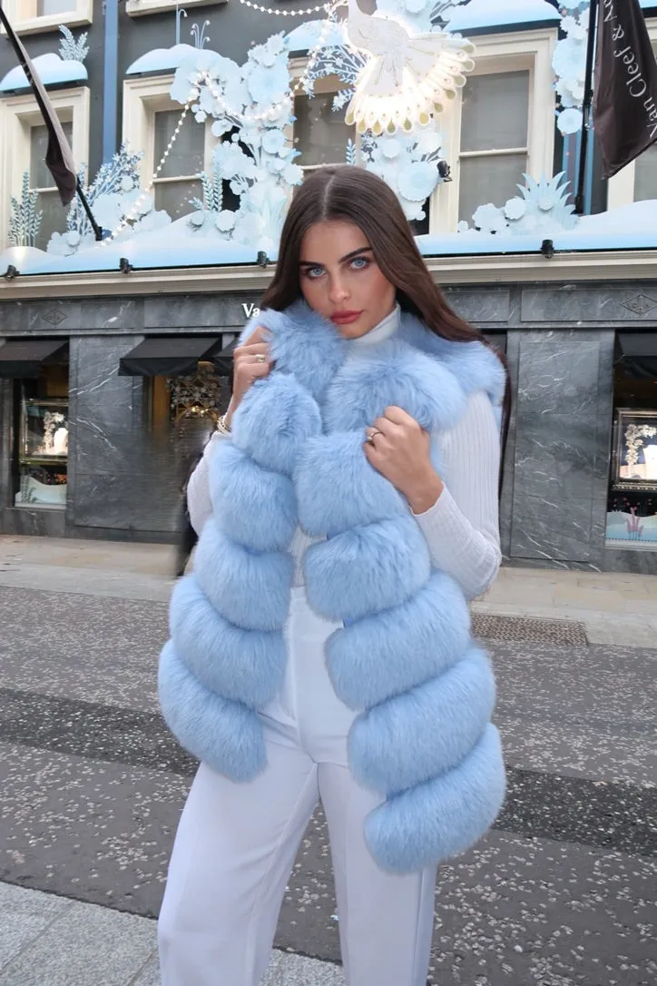 Baby Blue Luxury Fur 6 Row Gilet