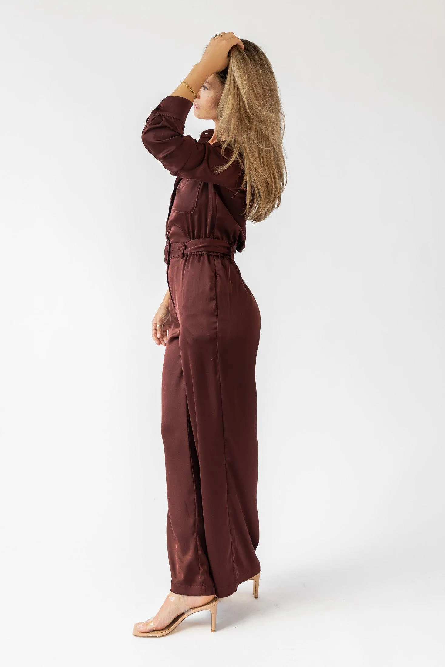 Beck Chocolate Satin Jumpsuit - Final Sale