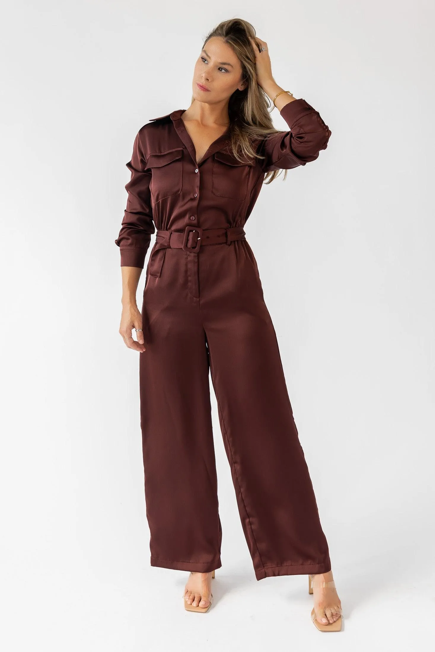 Beck Chocolate Satin Jumpsuit - Final Sale