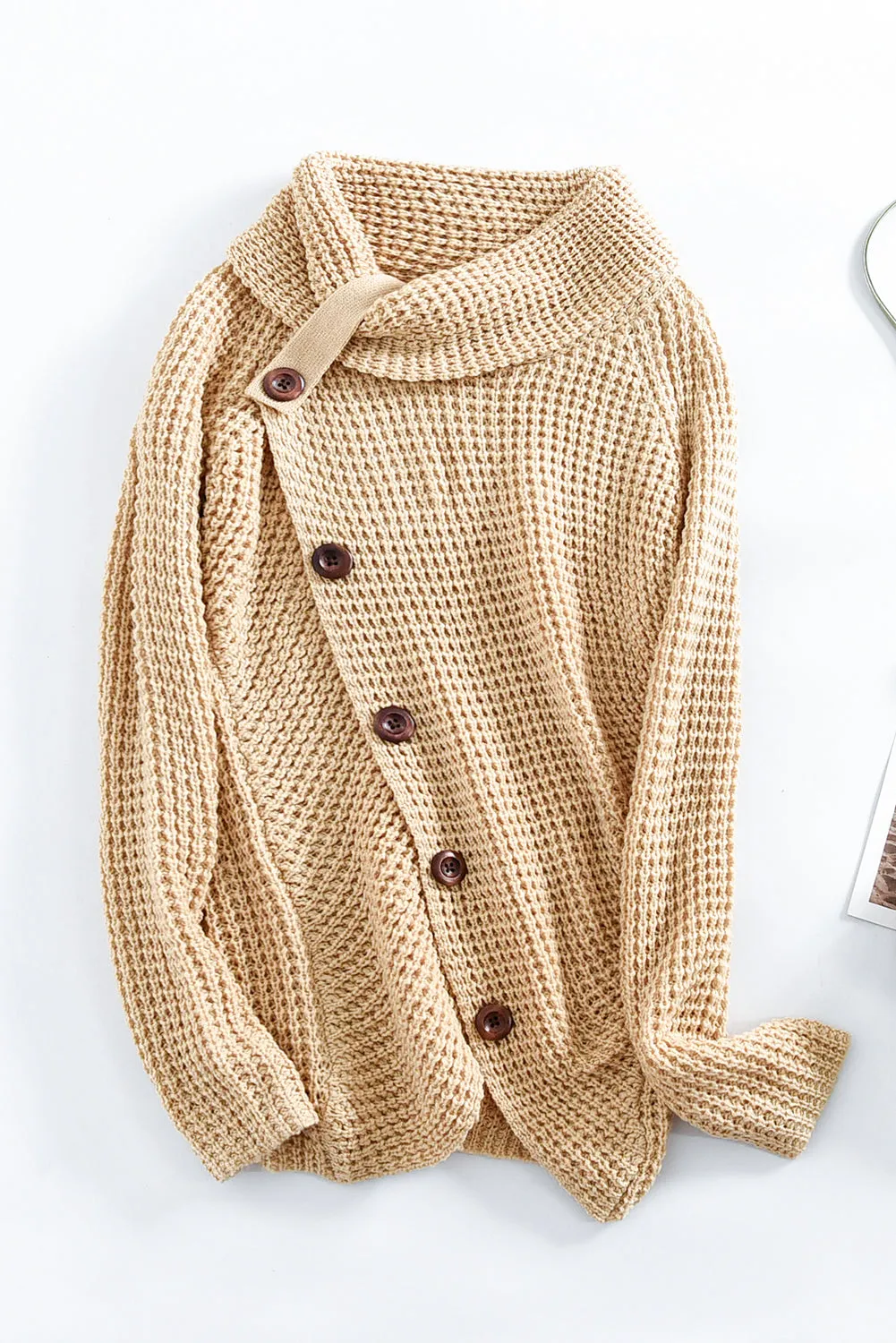Beige Buttoned Wrap Turtleneck Sweater