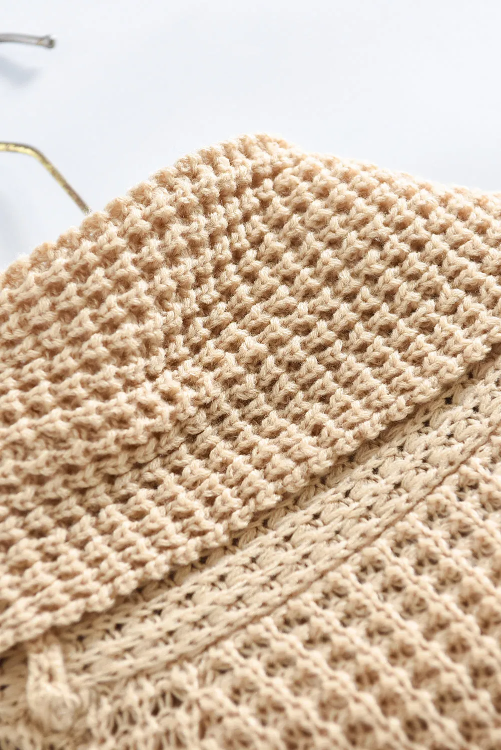 Beige Buttoned Wrap Turtleneck Sweater