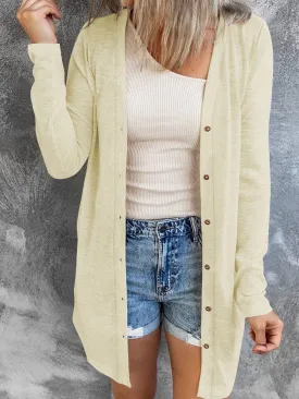 Beige V-Neck Button-Up Cardigan for Casual Layering