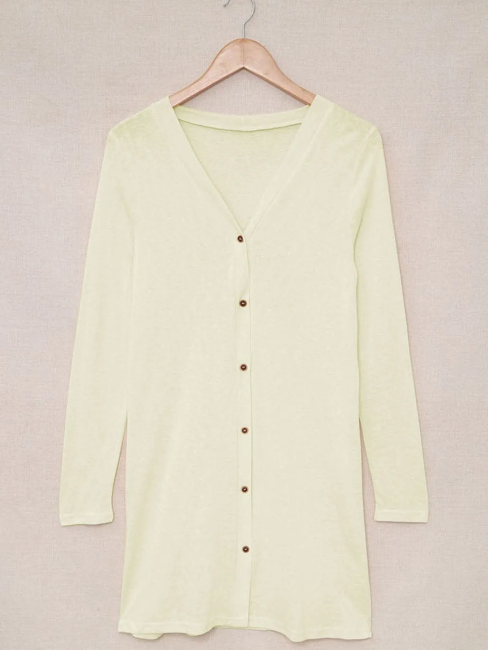 Beige V-Neck Button-Up Cardigan for Casual Layering