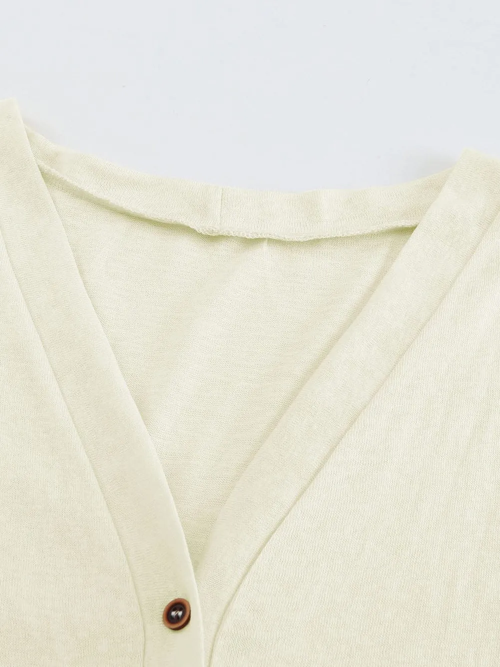 Beige V-Neck Button-Up Cardigan for Casual Layering