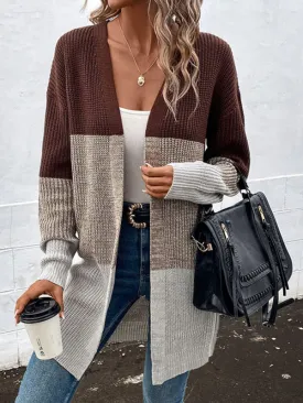 Belinda Fashion Women's Autumn And Winter New Long-Sleeved Color-Blocking Long Sweater Cardigan