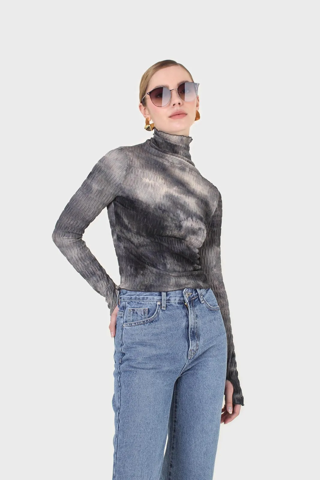 Black and ivory tie dye top