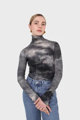 Black and ivory tie dye top