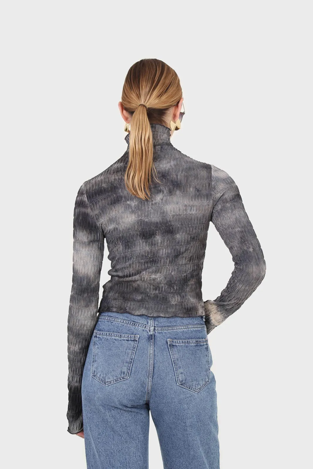 Black and ivory tie dye top