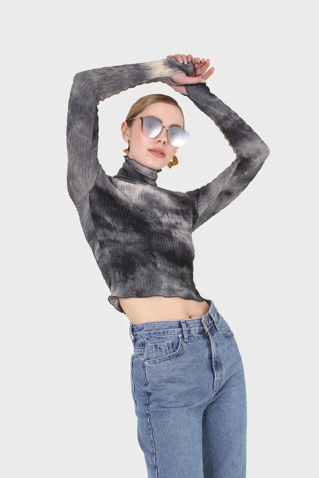 Black and ivory tie dye top