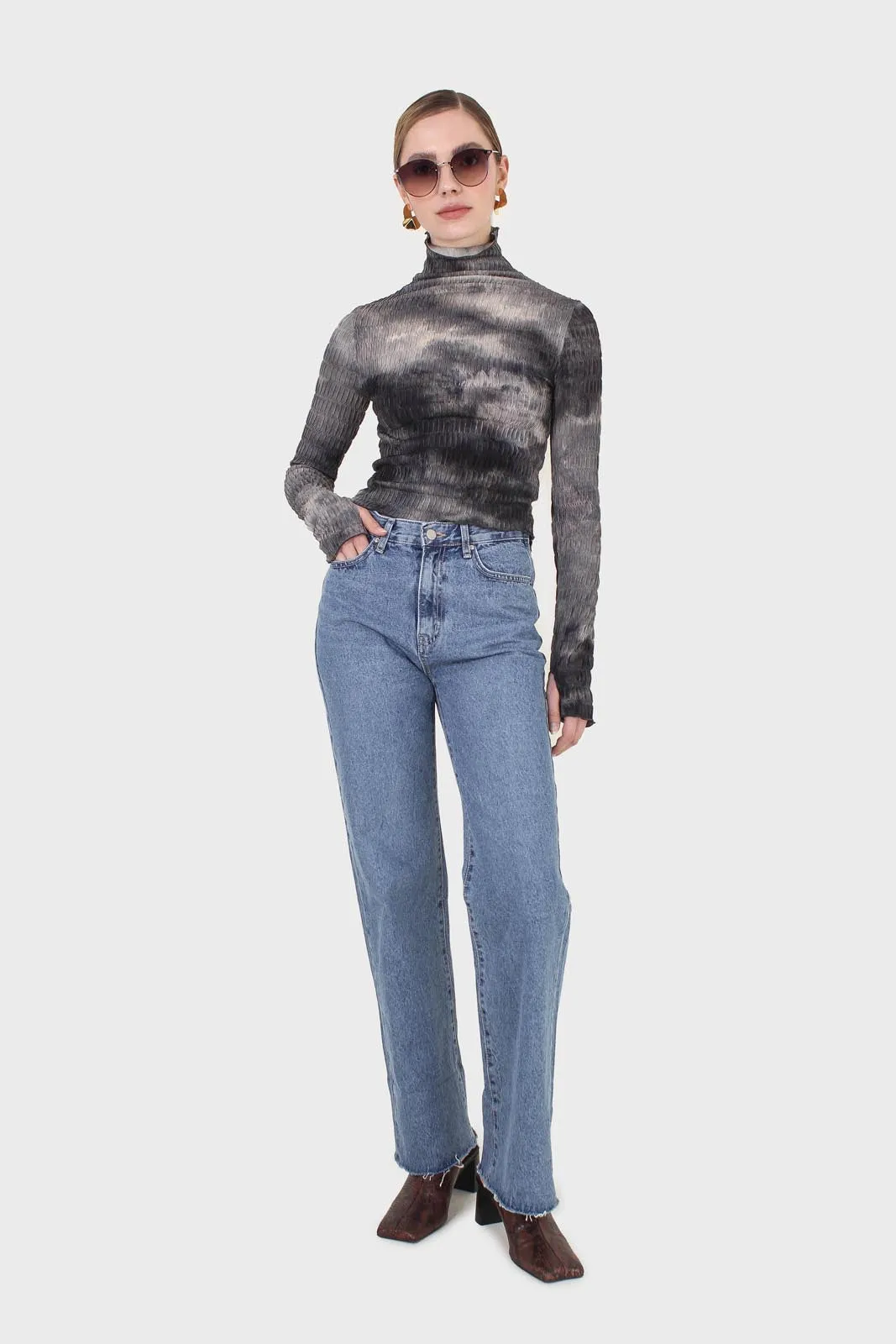 Black and ivory tie dye top