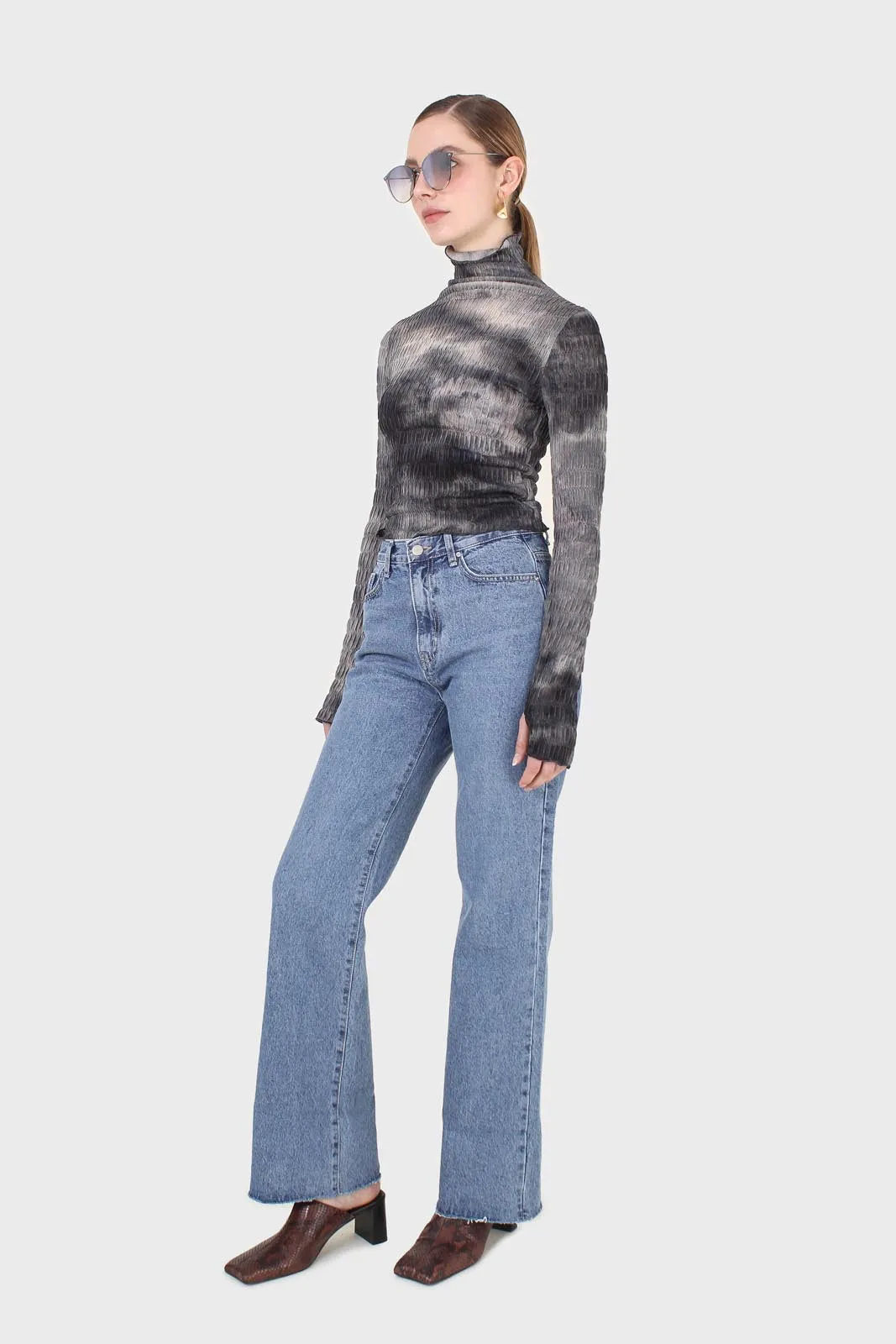 Black and ivory tie dye top