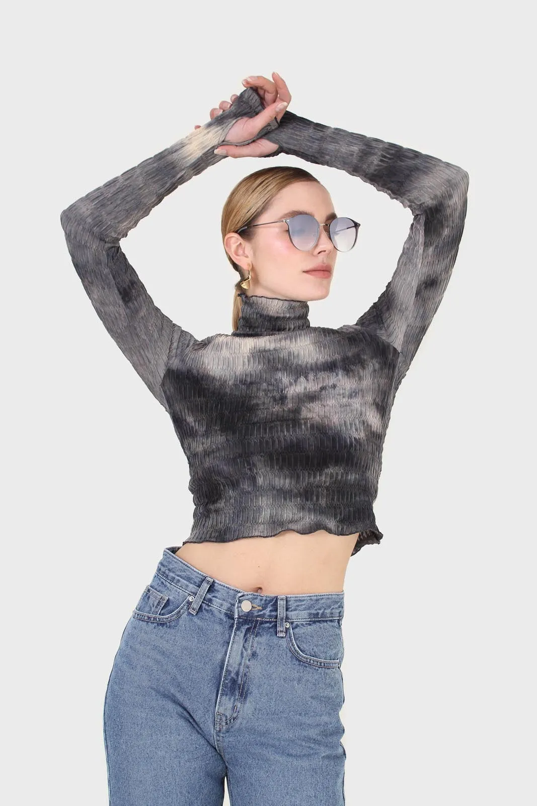 Black and ivory tie dye top