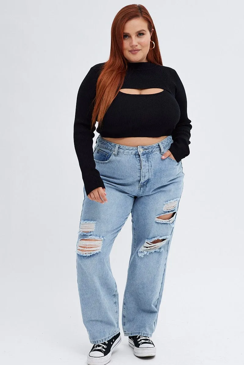 Black Knitted Cami Top And High Neck Shrug Set