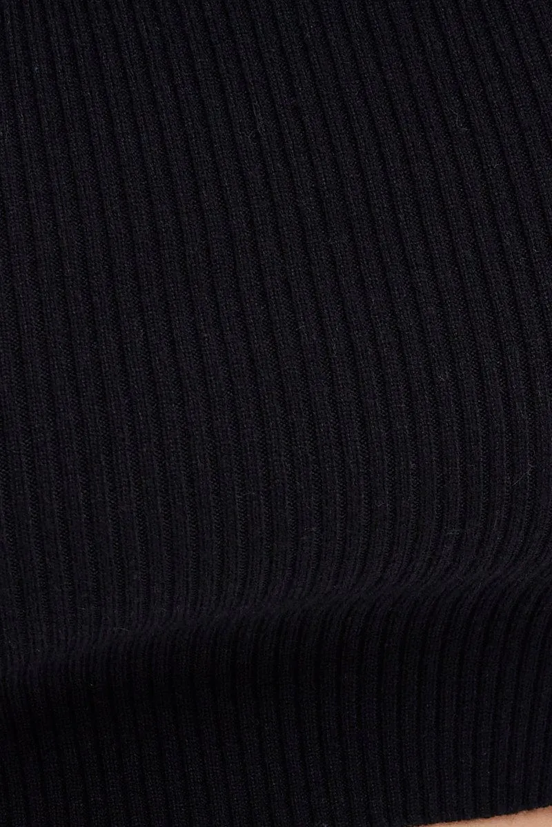 Black Knitted Cami Top And High Neck Shrug Set