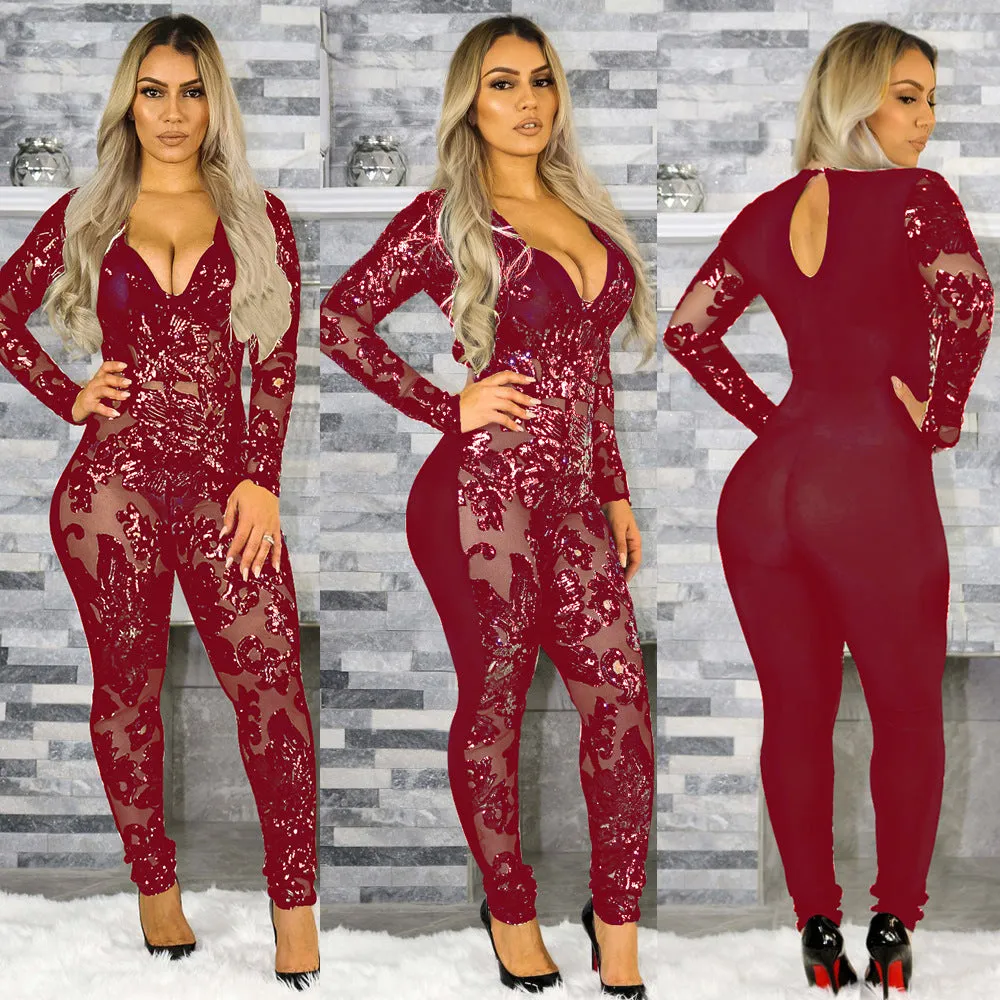 Black Lace Up Long Sleeve Scoop Long Slim Jumpsuit