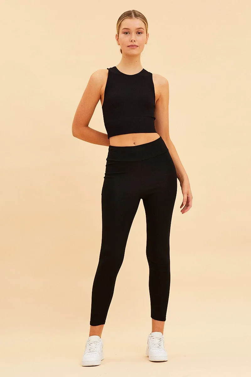 Black Seamless Tank Top High Neck Rib Crop