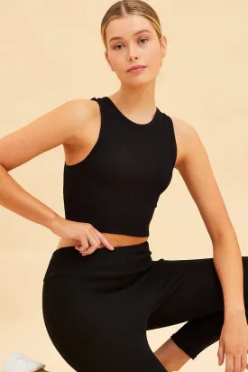 Black Seamless Tank Top High Neck Rib Crop