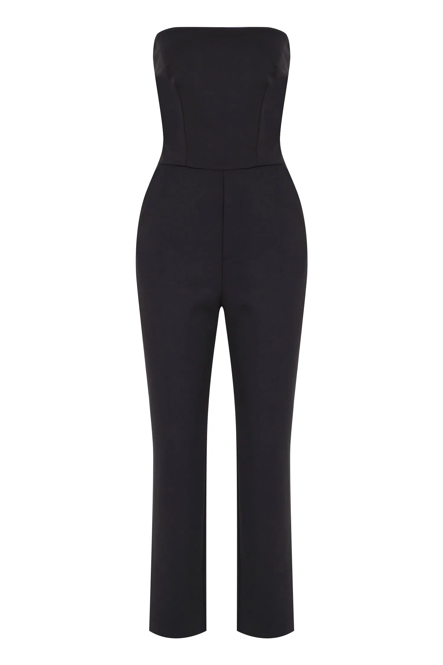 BLACK STRAPLESS FITTED JUMPSUIT