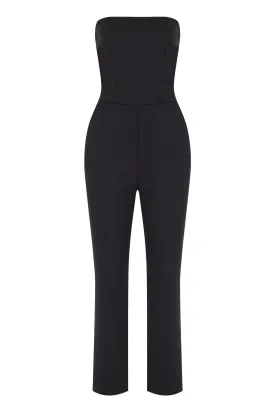 BLACK STRAPLESS FITTED JUMPSUIT