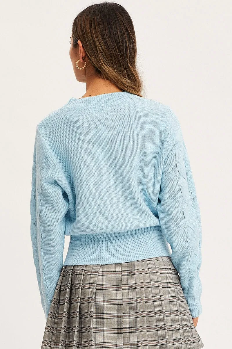Blue Knit Top Long Sleeve Cable