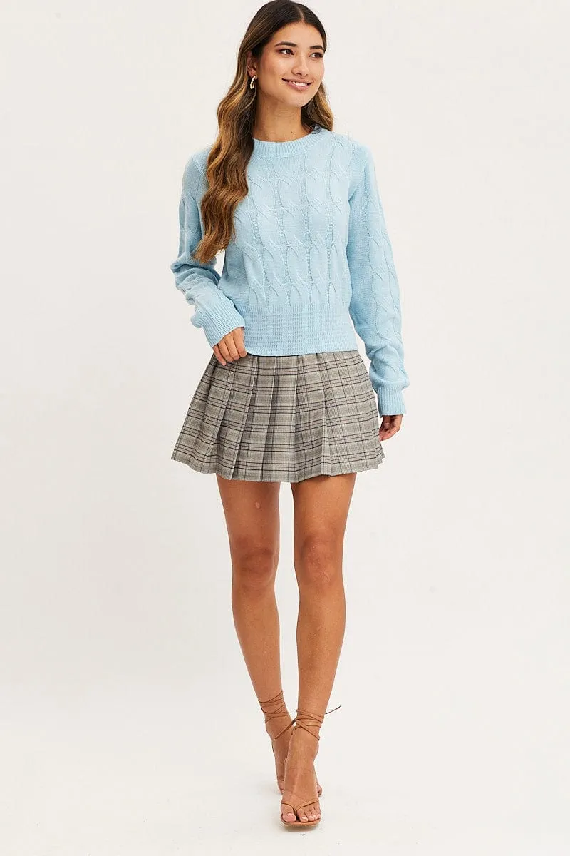 Blue Knit Top Long Sleeve Cable