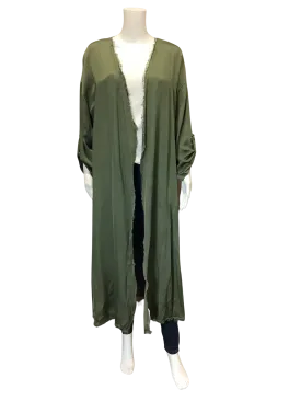 Brand Bazar Womens Cardigan Maxi Green Freyed Trim Size: L
