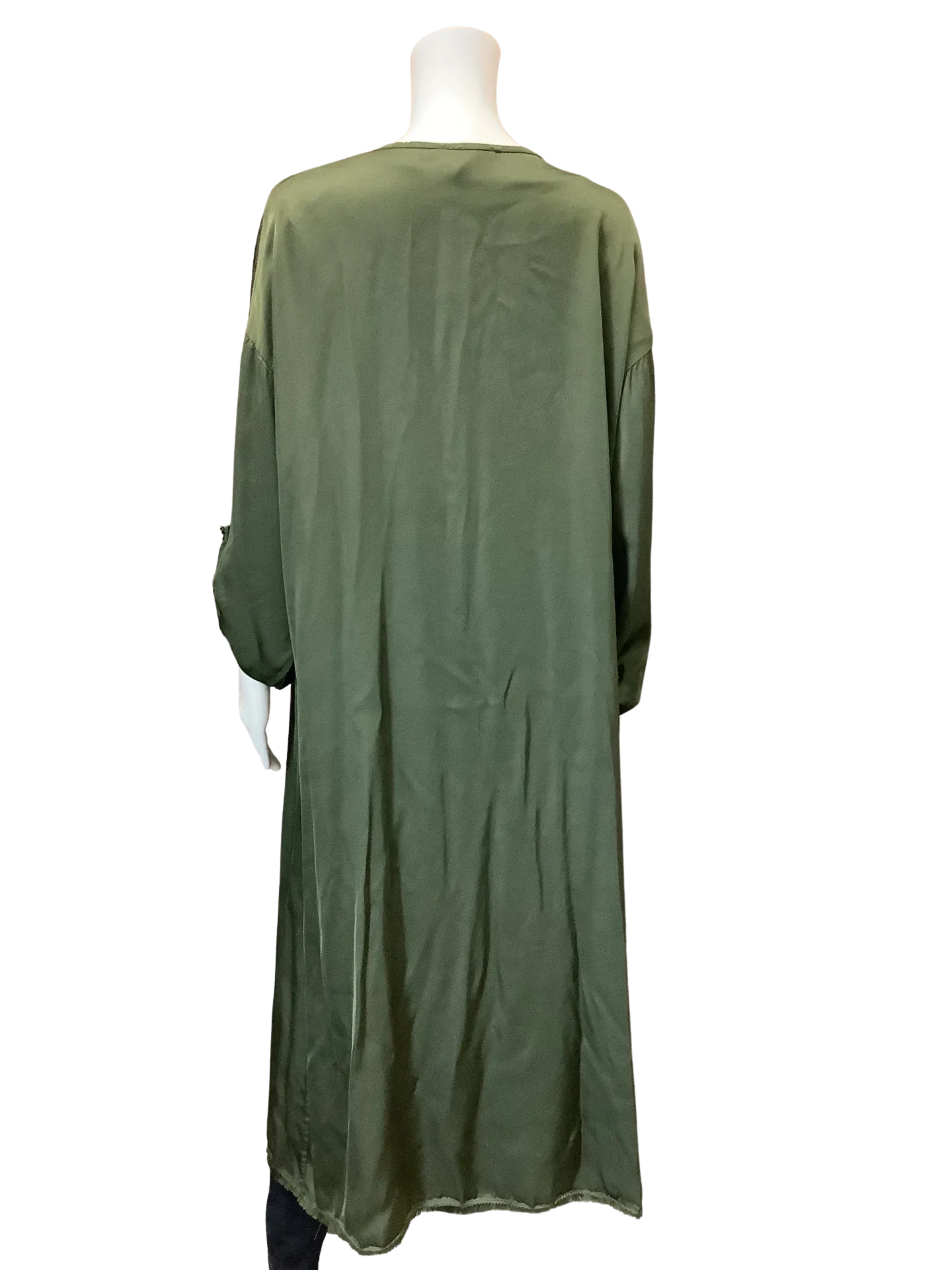 Brand Bazar Womens Cardigan Maxi Green Freyed Trim Size: L