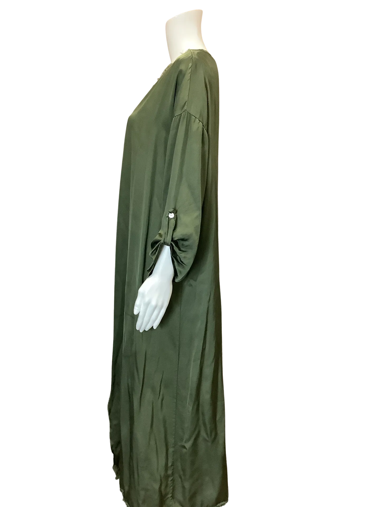 Brand Bazar Womens Cardigan Maxi Green Freyed Trim Size: L