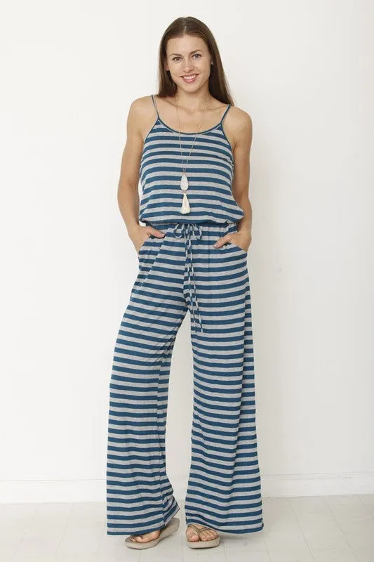 Casual Crush Striped Sleeveless Wide Leg Jumpsuit