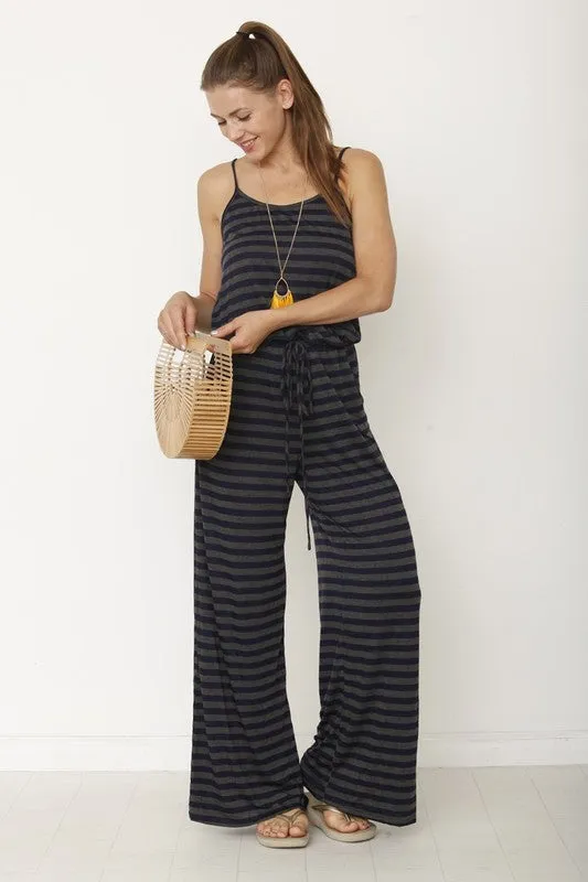 Casual Crush Striped Sleeveless Wide Leg Jumpsuit