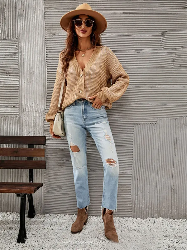 Chasity Knitwear Button Sweater Cropped Cardigan Amazon New Arrivals Sweater Jacket
